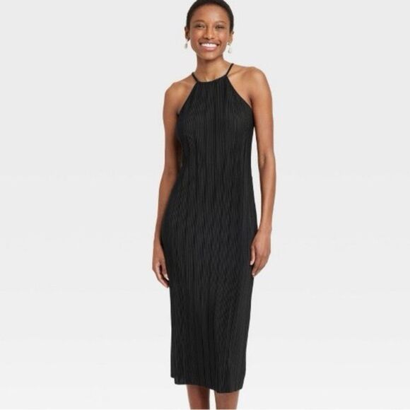 A New Day Plissé Midi Black Dress - Size 1X NWT - Picture 5 of 14